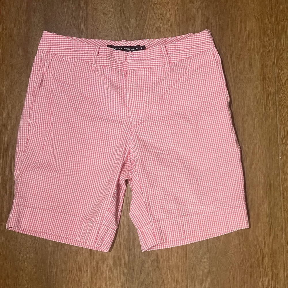 Ralph Lauren Golf Shorts Women Pink & White Check Print size 2 100% cotton
